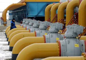 Pipes in a compressor and distribution station of the Urengoy-Pomary-Uzhgorod gas pipelin