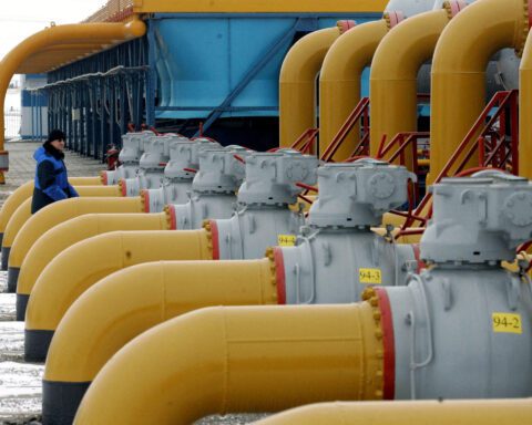 Pipes in a compressor and distribution station of the Urengoy-Pomary-Uzhgorod gas pipelin