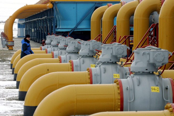 Pipes in a compressor and distribution station of the Urengoy-Pomary-Uzhgorod gas pipelin