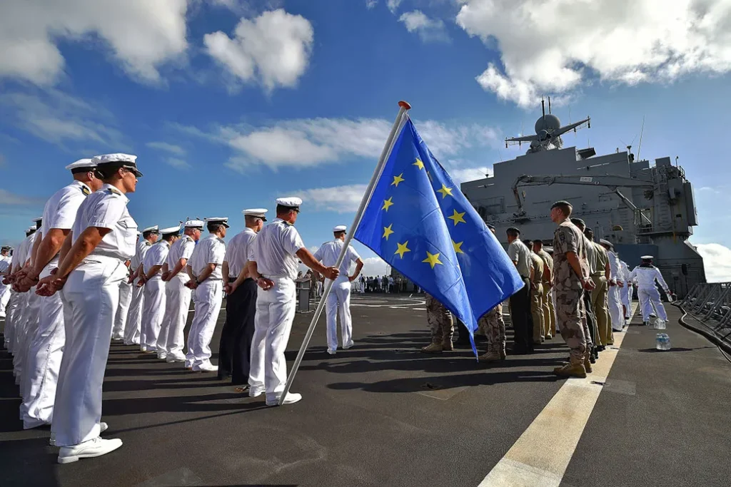 Soldiers with a EU flag